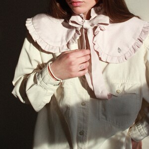 Hand Embroidered powder pink cotton collar jabot image 3