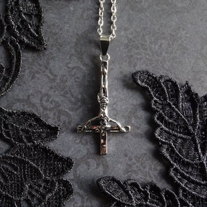 Silver necklace with a silver inverted crucifix, inverted cross, satanic jewelry, black metal necklace, satanist necklace