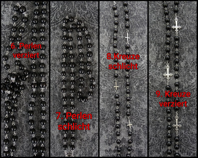 gothic jewelry black necklace PERSONALISIERBAR Black rosary with glass beads and a pendant with a black stone