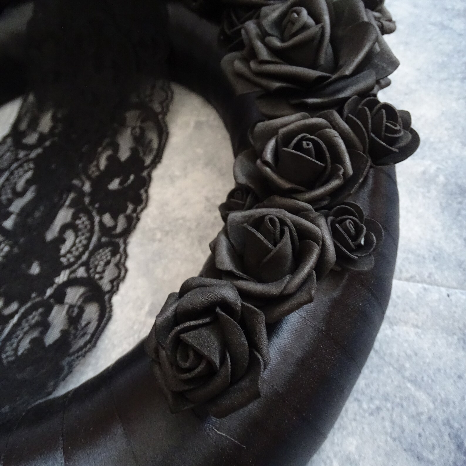 Large Black Door Wreath (40 Cm) With Black Roses and Black Lace, Gothic ...