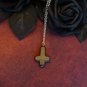 Silver Howlite Inverted Cross Necklace Satanic Jewelry Black Metal Chain Antichrist Necklace Satan