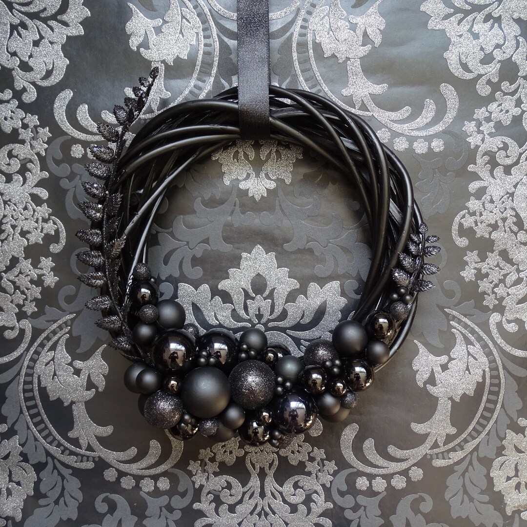 Completely Black Door Wreath for Christmas With Glass Balls Etsy
