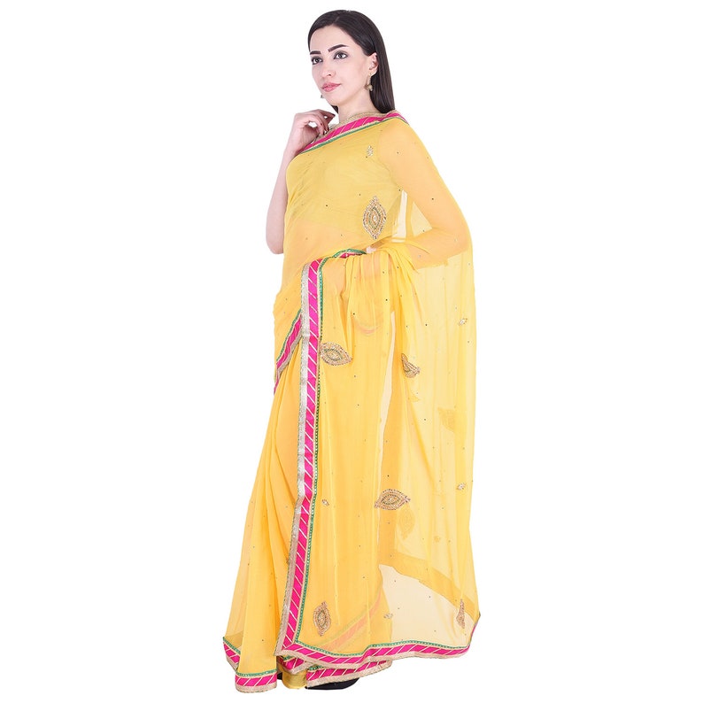 semi chiffon stone work saree
