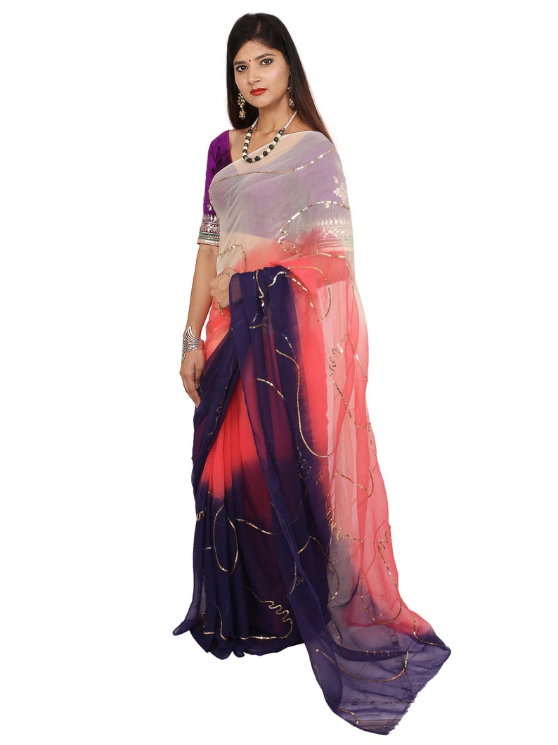 beautiful multy color chiffon saree with full jaal secquence work