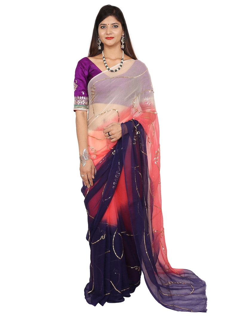 beautiful multy color chiffon saree with full jaal secquence work