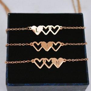 Gepersonaliseerde beste vriend ketting voor 3, rose goud 3 bff ketting, vriendschap ketting, rose goud 3 hart ketting, 3 beste vriend ketting