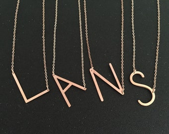 Large Rose Gold Initial Necklace, Oversized Letter Necklace, Alphabet Sideways Initial Necklace, Women Jewelry, Mother gift, gift for her