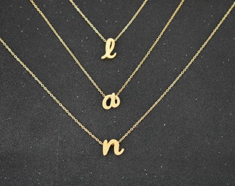 Cursive Small Letter Necklace, Tiny Gold Initial Necklace, Dainty Lowercase Initial Necklace, Birthday Bridesmaid Necklace, Gift for her