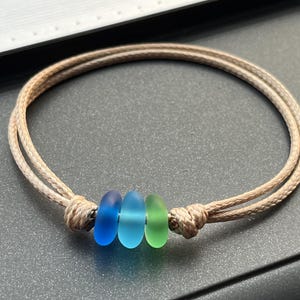 Adjustable Blue Sea Glass Bracelet, Something Blue, Adjustable Beach Glass Bracelet, Simple Surfer Sea Glass Bracelet, Cord String Bracelet