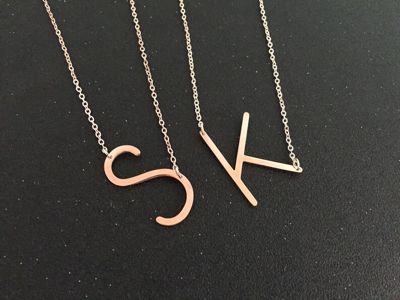 bff for 2 best friend necklace 2 of Rose Gold Initial Necklaces Alphabet Sideways Initial Oversized Letter Necklace 2 bff neckalce