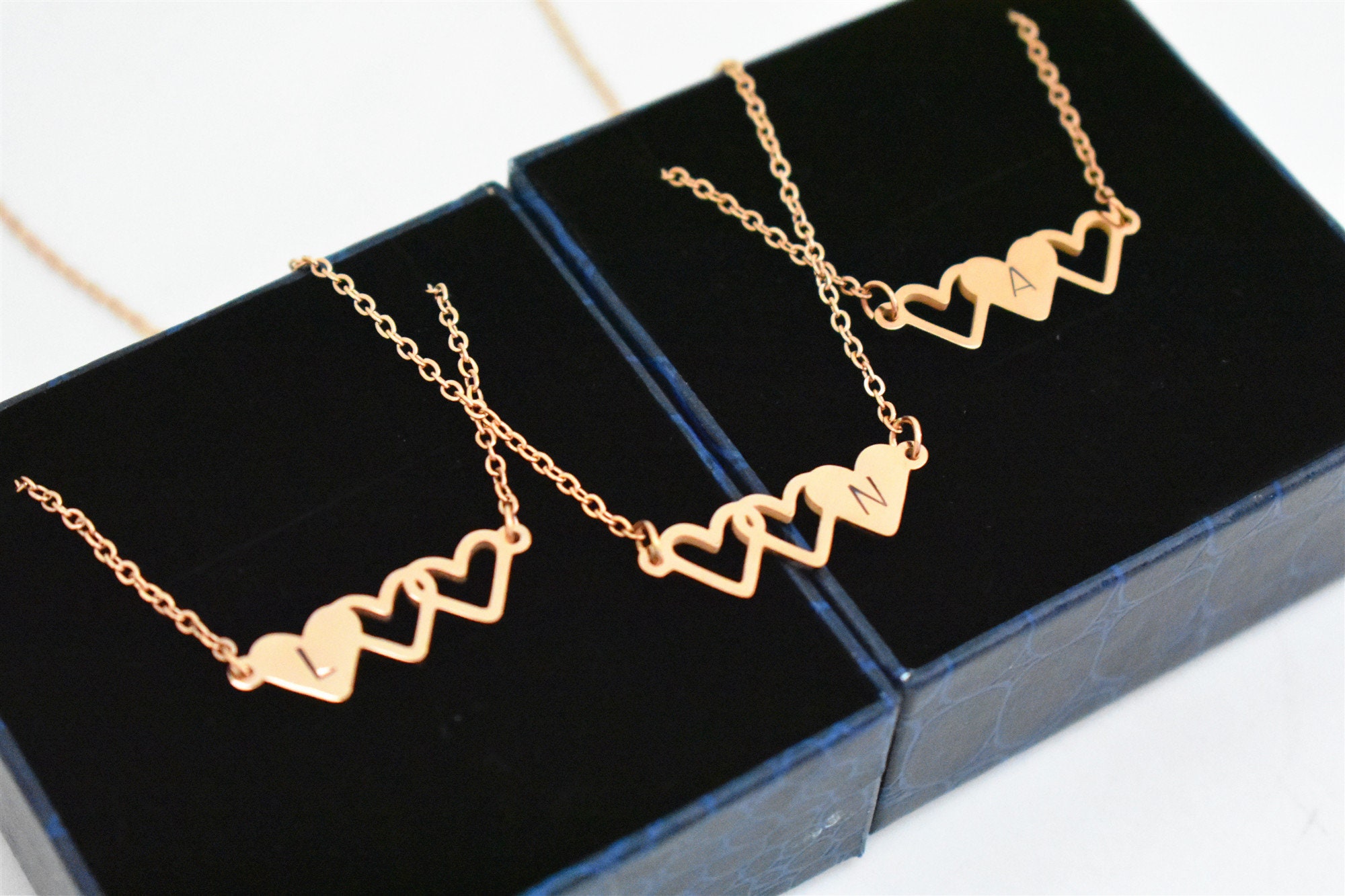 Personalized 3 Girls Sister Necklace Rose Gold Sister Etsy