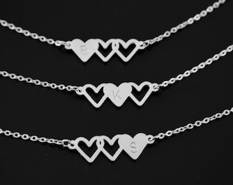 Personalized Best Friend Necklace For 3, Silver 3 Bff Necklace, Friendship Necklace, Silver 3 Heart Necklace, 3 Best Friend Necklace