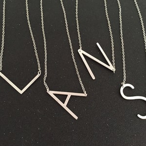 Large Silver Initial Necklace, Oversized Letter Necklace, Alphabet Sideways Initial Necklace, Women Jewelry, Mother day gift, gift for her