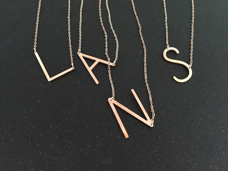 bff for 2 best friend necklace 2 of Rose Gold Initial Necklaces Alphabet Sideways Initial Oversized Letter Necklace 2 bff neckalce