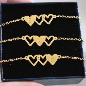 Personalized Best Friend Necklace For 3, Gold 3 Bff Necklace, Friendship Necklace, Gold 3 Heart Necklace, 3 Best Friend Necklace