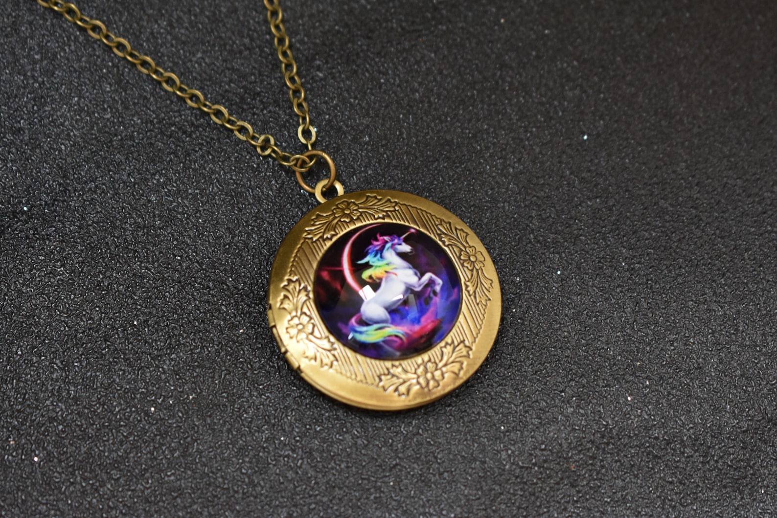 Unicorn Locket Necklace Unicorn Photo Locket Magical Unicorn Etsy