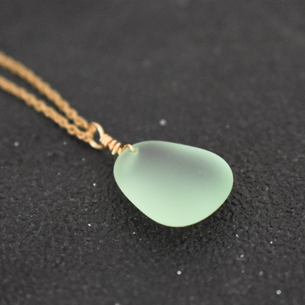 Light Green Sea Glass Necklace, Sea Beach Glass Necklace, Seaglass Pendant Beach Jewelry, Dainty Gold Necklace, Beach Wedding Gift