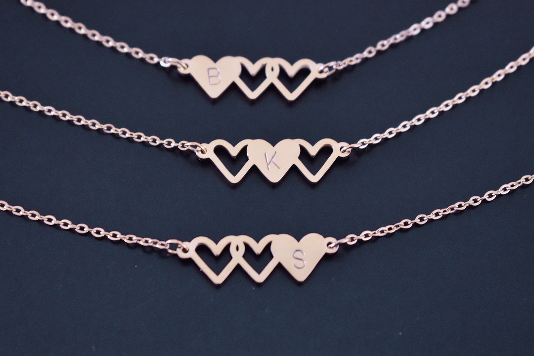 Buy Custom Best Friend Necklace for 3, Bff Necklace, Friendship Necklace,  Heart Necklace, Best Friend Necklace, Rose Gold, Silver, Gold Online