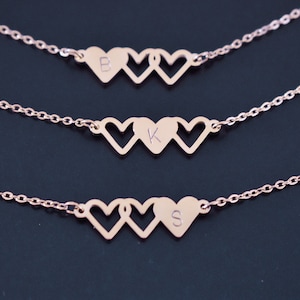 Custom Best Friend Necklace For 3, 3 Bff Necklace, Friendship Necklace, 3 Heart Necklace, 3 Best Friend Necklace, Rose Gold, Silver, Gold