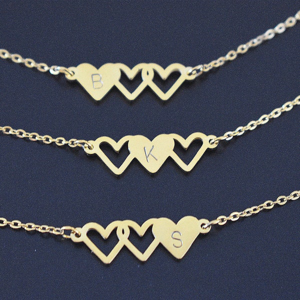 Gepersonaliseerde 3 meisjes zus ketting, gouden zus ketting voor 3, dochters meisjes sieraden, goud 3 hart ketting, 3 dochters, cadeau voor haar