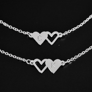 Personalized 2 Girls Sister Necklace, Sister Necklace for 2, Daughters Girls Jewelry, 2 Initial Heart Necklace, Gift for her, Little Girls