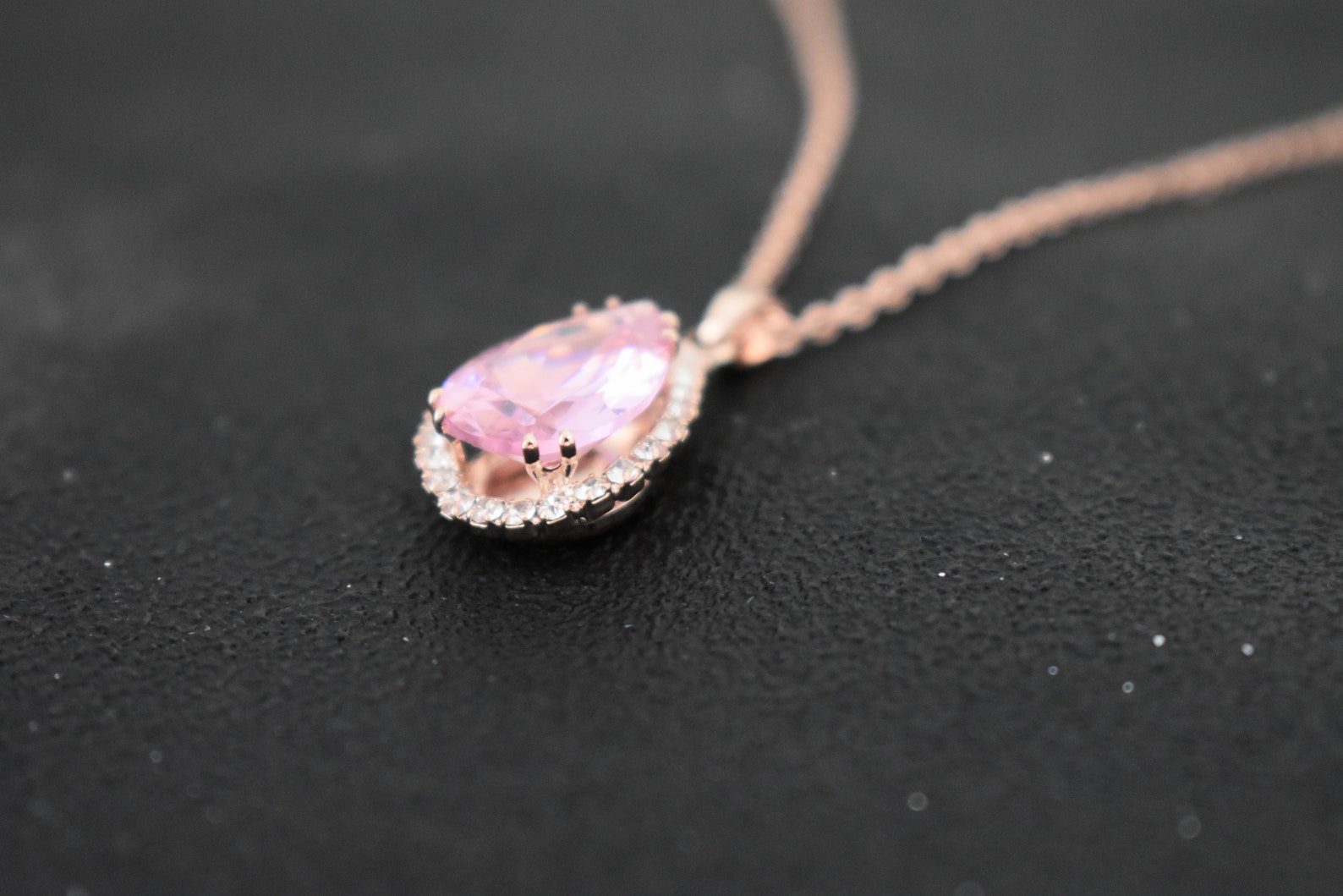 Rose Gold Teardrop Necklace Pink Cubic Zirconia Necklace Etsy