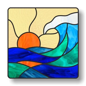 Stained glass sunset pattern, digital PDF file download, hobby license, printable patterns