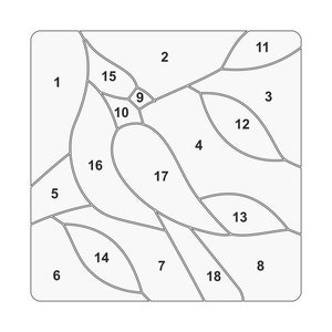 Mönster av kvadratiska färgade glas, mönster av röd kardinal med solfångare, digital PDF-fil, fönsterdekoration bild 3