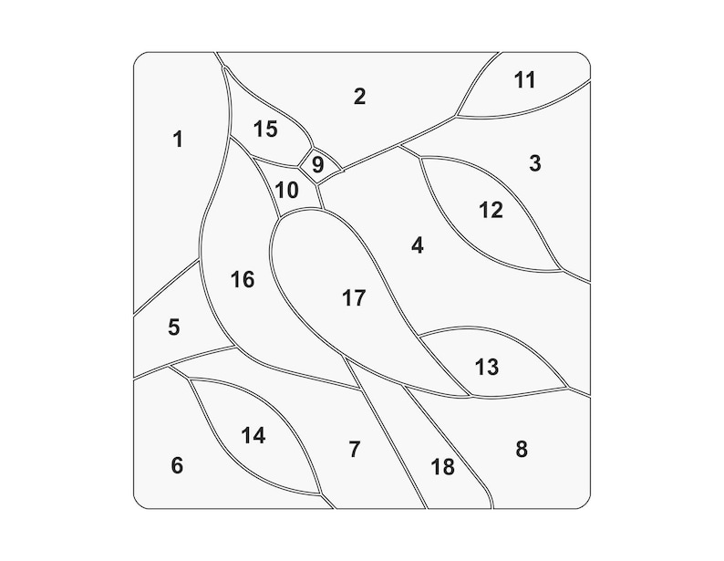 Mönster av kvadratiska färgade glas, mönster av röd kardinal med solfångare, digital PDF-fil, fönsterdekoration bild 3