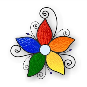 Flower stained glass digital pattern, easy suncatcher PDF file download, hobby license