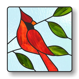 Buntglas Quadrate Muster, roter Kardinal Suncatcher Muster, digitale PDF Datei, Fensterbehang Dekoration