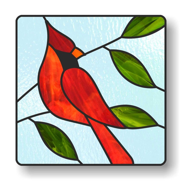 Stained glass square patterns, red cardinal suncatcher pattern, digital PDF file, window hangings decoration