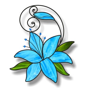 Stained glass digital flower pattern, blue lily digital PDF file, hobby license, printable PDF patterns download