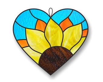 Heart Sunflower Suncatcher Stained Glass Pattern (Digital PDF)