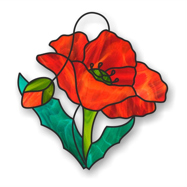 Stained glass flower patterns, poppy suncatcher pattern, digital PDF file, window hangings decoration