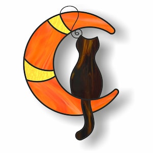 Cat on moon suncatcher pattern, digital PDF file, window hangings decoration