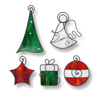 Adornos navideños vidrieras patrón digital