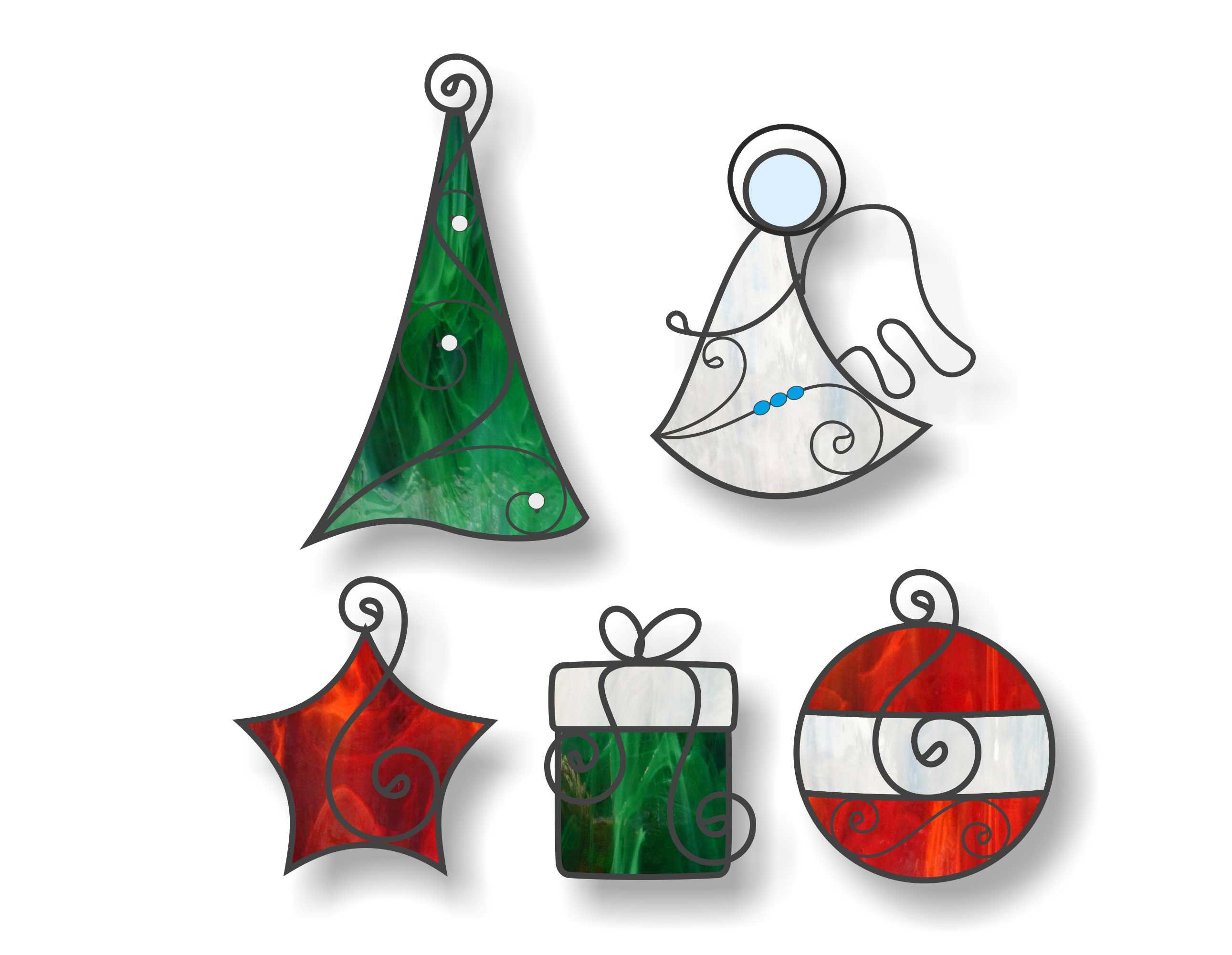 Christmas ornaments stained glass digital pattern