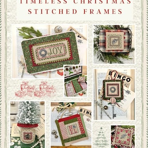 Könnte beinhalten: Eine Collage von weihnachtlichen Stickrahmen mit verschiedenen Designs, darunter Kränze, Geschenke und die Texte "JOY" und "N EL". Die Rahmen werden auf einem neutralen Hintergrund mit einem dekorativen Rand präsentiert. Die Website-Adresse www.buttermilkbasin.com ist ebenfalls sichtbar.