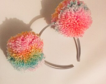 Pastel rainbow pom pom headbanc