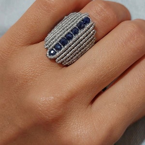 Macrame Ring With Crystas, Macrame Ring, Handmade Ring With Crystals,Macrame Jewelry, Ring With Crystals, Knotted Adjustable Ring,Waterproof