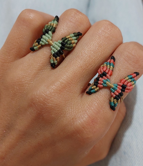 Macrame Butterfly Rings, Macrame Ring, Macrame Rings, Macrame