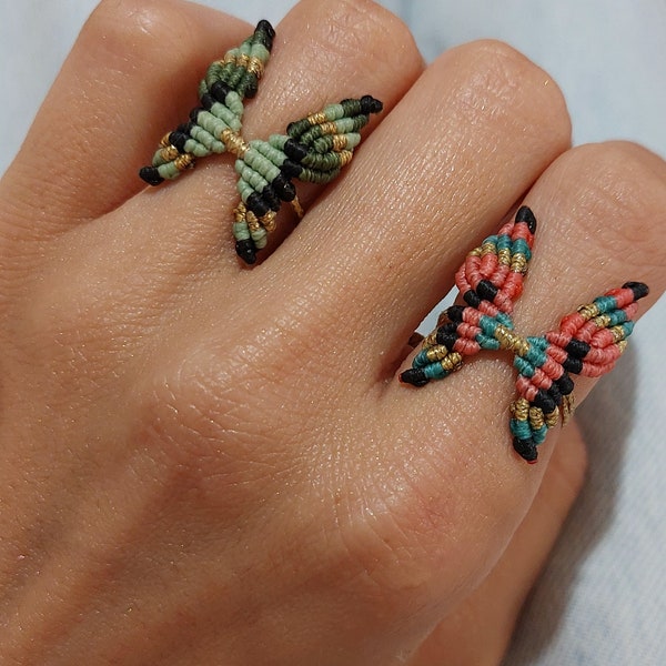 Macrame butterfly rings, Macrame ring, Macrame rings, Macrame butterfly, Handmade Macrame Rings, Macrame Jewellery, Butterflies, Macrame Art