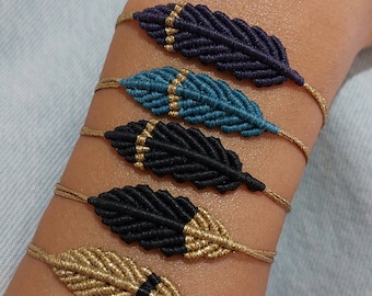 Pulseras de plumas de Macrame, Pluma de Macrame, Pulseras de Macrame