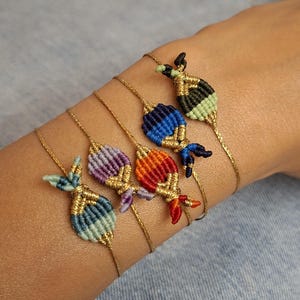 Pulseira de peixe em macramê feita à mão, ajustável, joia de verão.