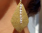 Macrame Leaf Earrings with Pearls