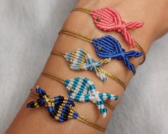 Braccialetti di pesce Macrame, Pesci Macrame, Braccialetti Macrame, Bracciale pesce, Braccialetti estivi, Braccialetti Macrame Handamde, Gioielli Macrame