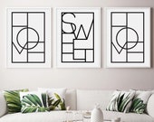 Home Sweet Home Geometric Print Home Sweet Home Sign Printable Home Decor Family Room Print Set Of 3 Print Living Room Decoration