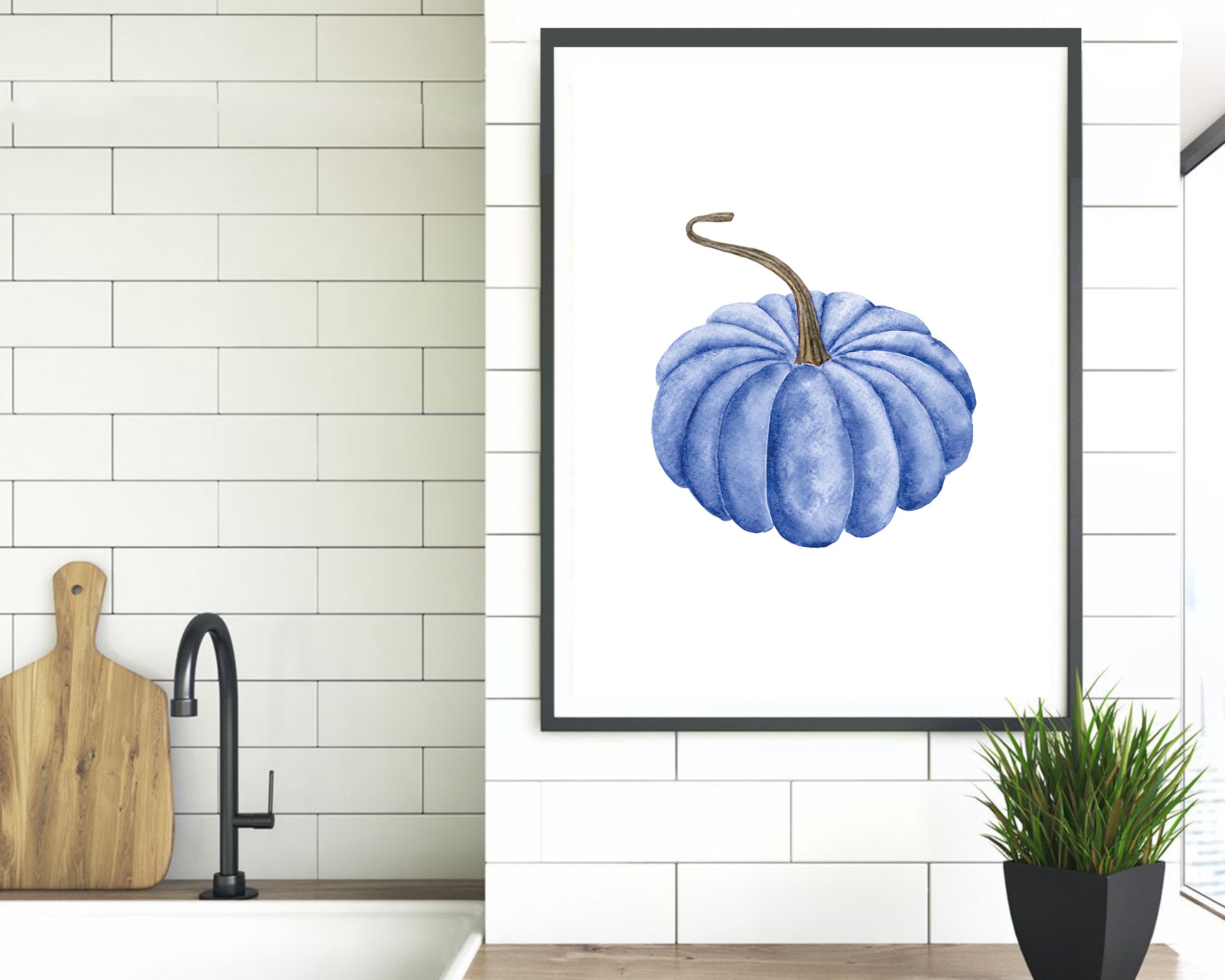 Pumpkin Fall Decor Blue Pumpkin Printable Watercolor Blue Etsy