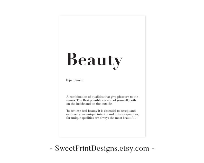 Beauty Definition Print Dictionary Art Print Printable Etsy